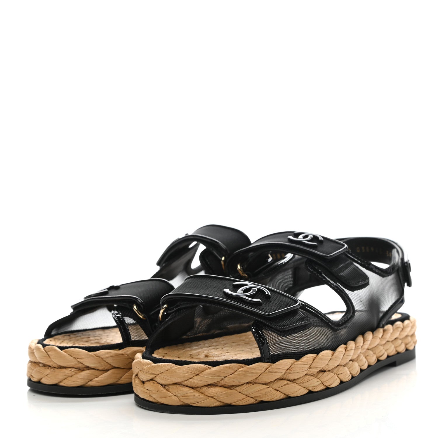Chanel Mesh Patent Velcro Dad Sandals 39.5 Black 3 of 9