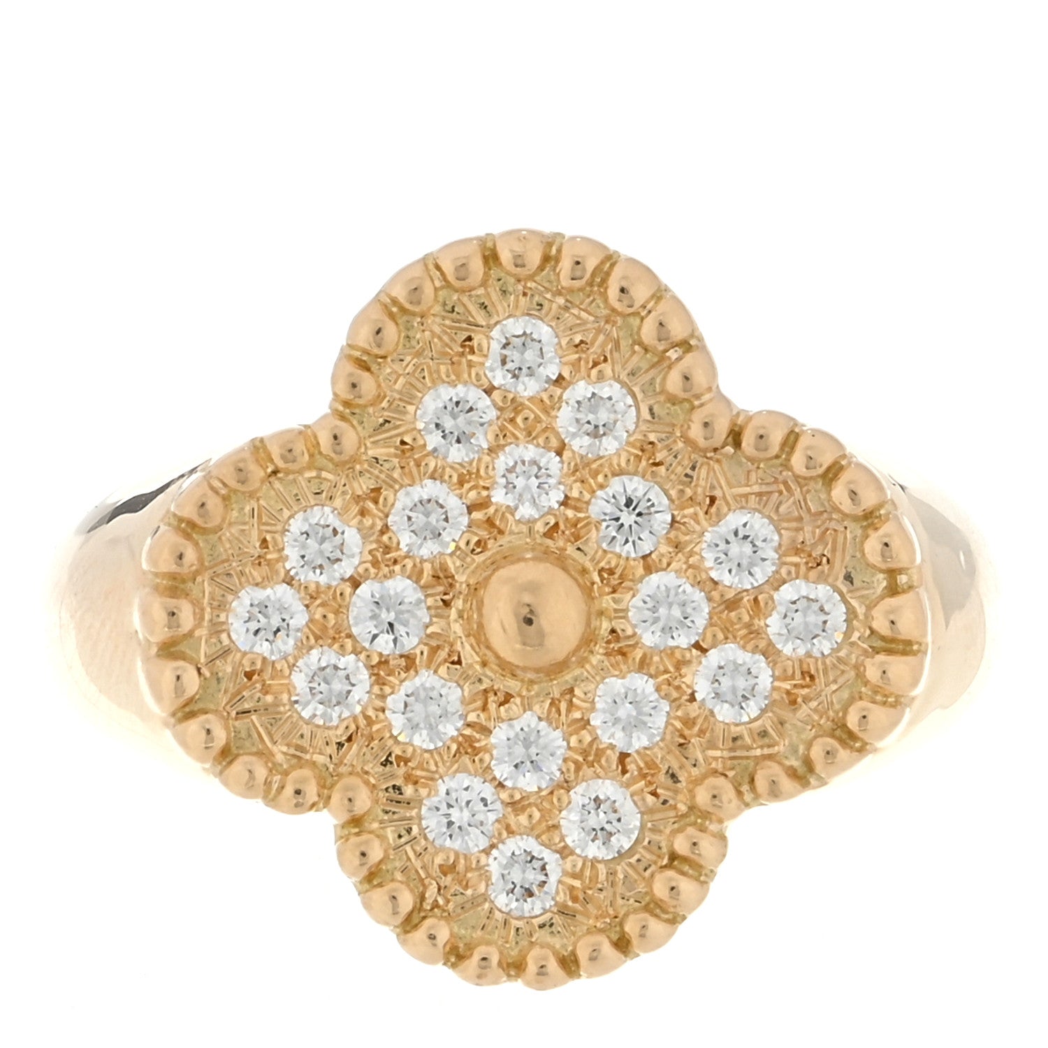 Van Cleef & Arpels 18K Yellow Gold Diamond Pave Vintage Alhambra Ring 52 6 1 of 4