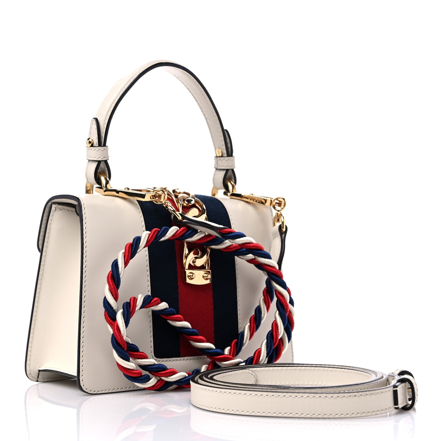 Calfskin Embroidered Mini Sylvie Top Handle Bag White