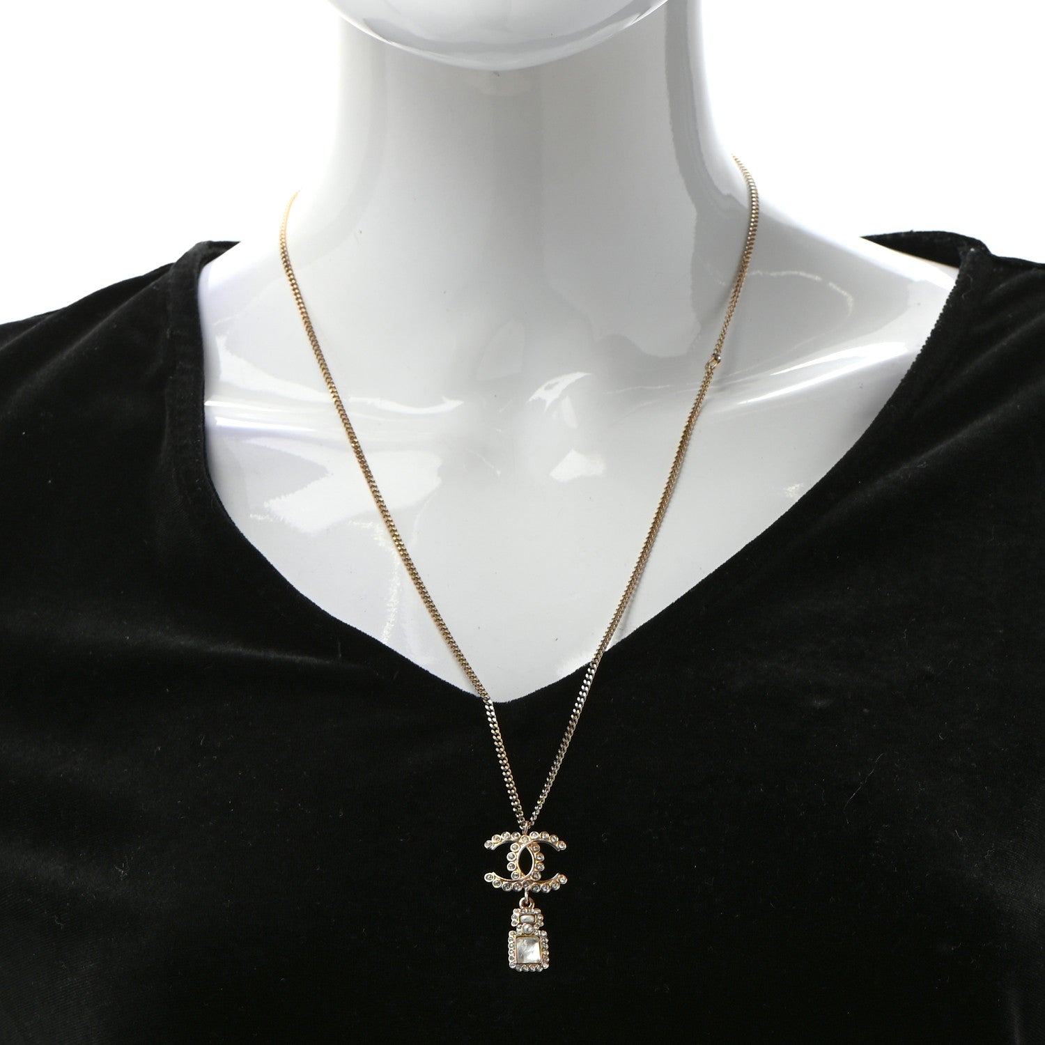 Chanel Crystal Pearl CC Necklace Pearly White Gold 2 of 6