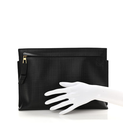 Loewe Calfskin Linen Embossed Large T Pouch Black 2 of 7