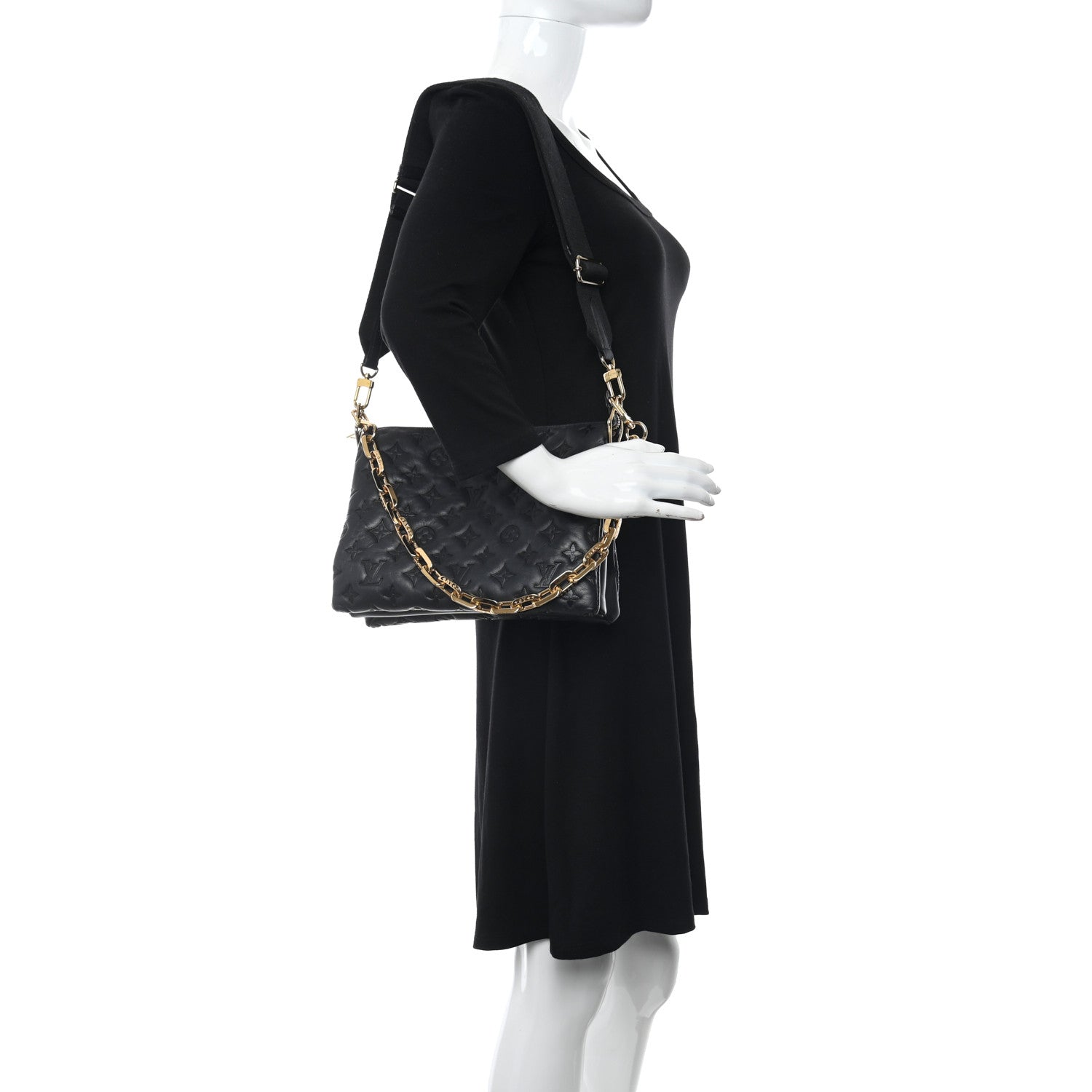 Louis Vuitton Lambskin Embossed Monogram Coussin PM Black 2 of 15