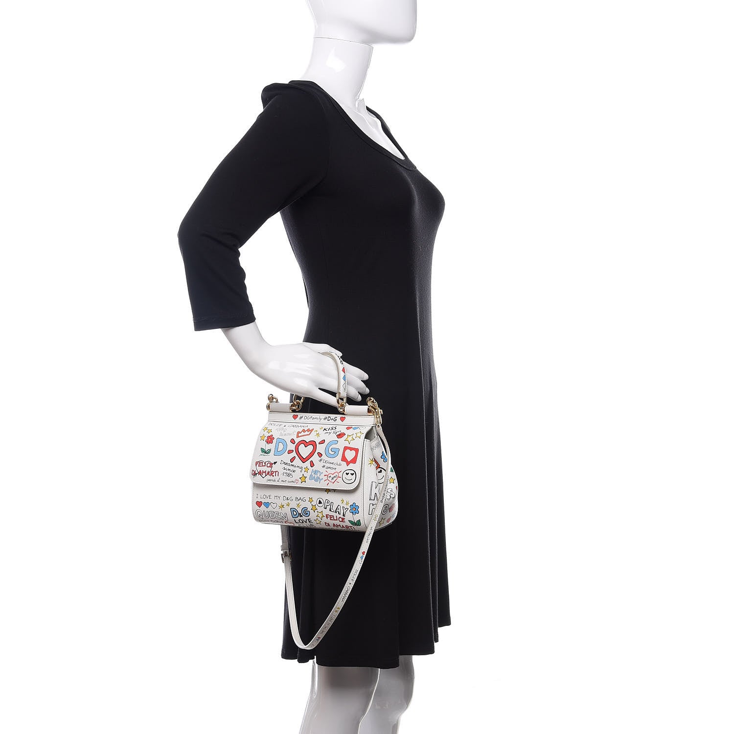 Dolce & Gabbana Dauphine Graffiti Printed Small Miss Sicily Satchel White 3 of 11