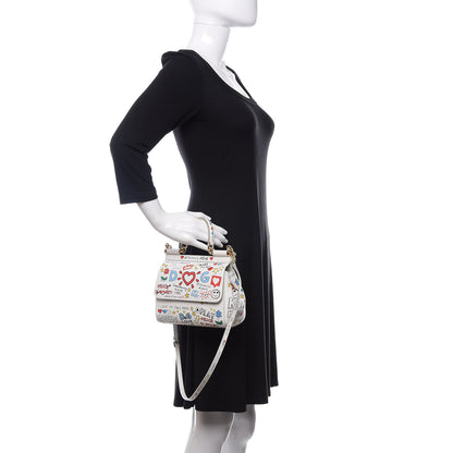 Dolce & Gabbana Dauphine Graffiti Printed Small Miss Sicily Satchel White 3 of 11
