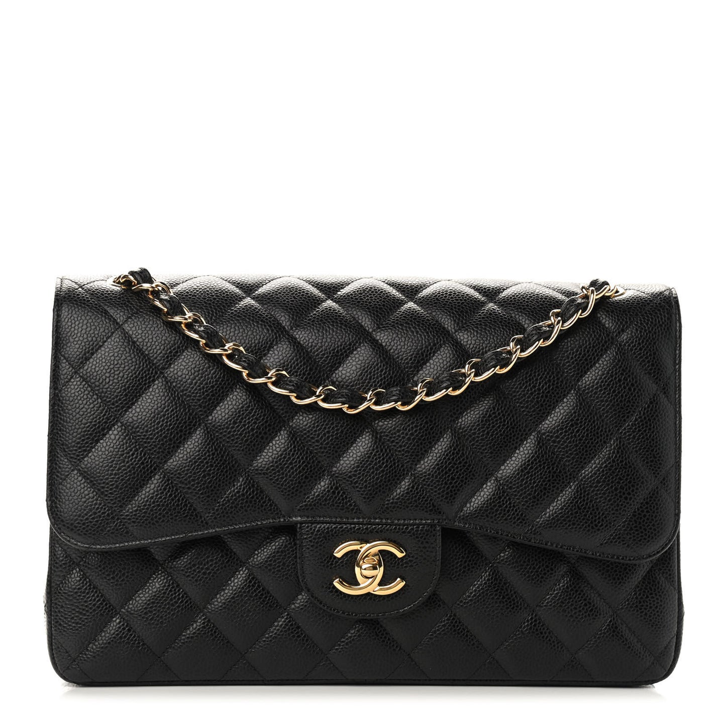 Caviar Quilted Jumbo Double Flap Black
