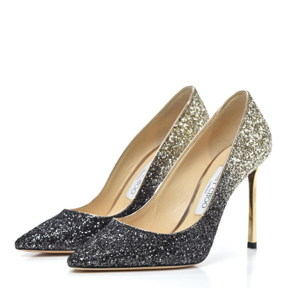 Jimmy Choo Coarse Glitter Degrade Pointy Toe Romy 100 Pumps 36 Navy Silver 3 of 7