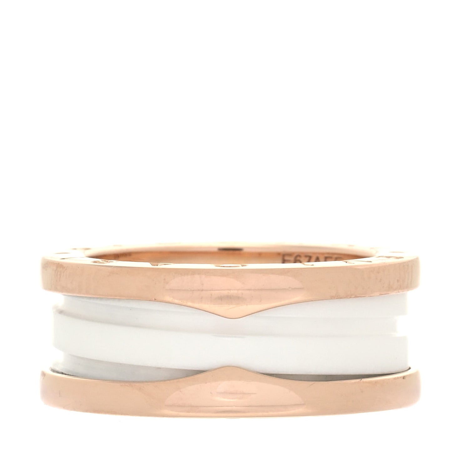 18K Rose Gold White Ceramic B.Zero1 Two-Band Ring 50 5.25