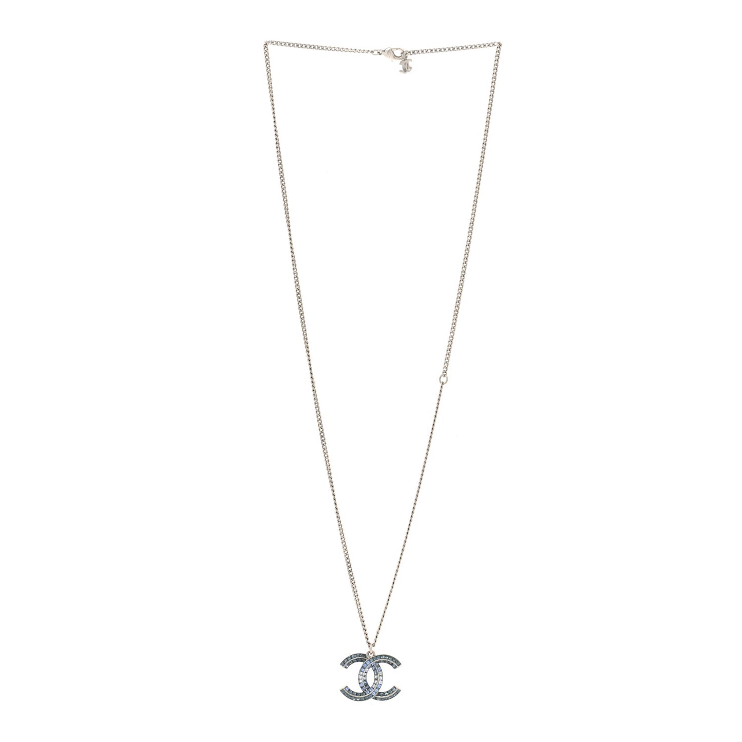 Crystal Baguette CC Necklace Blue