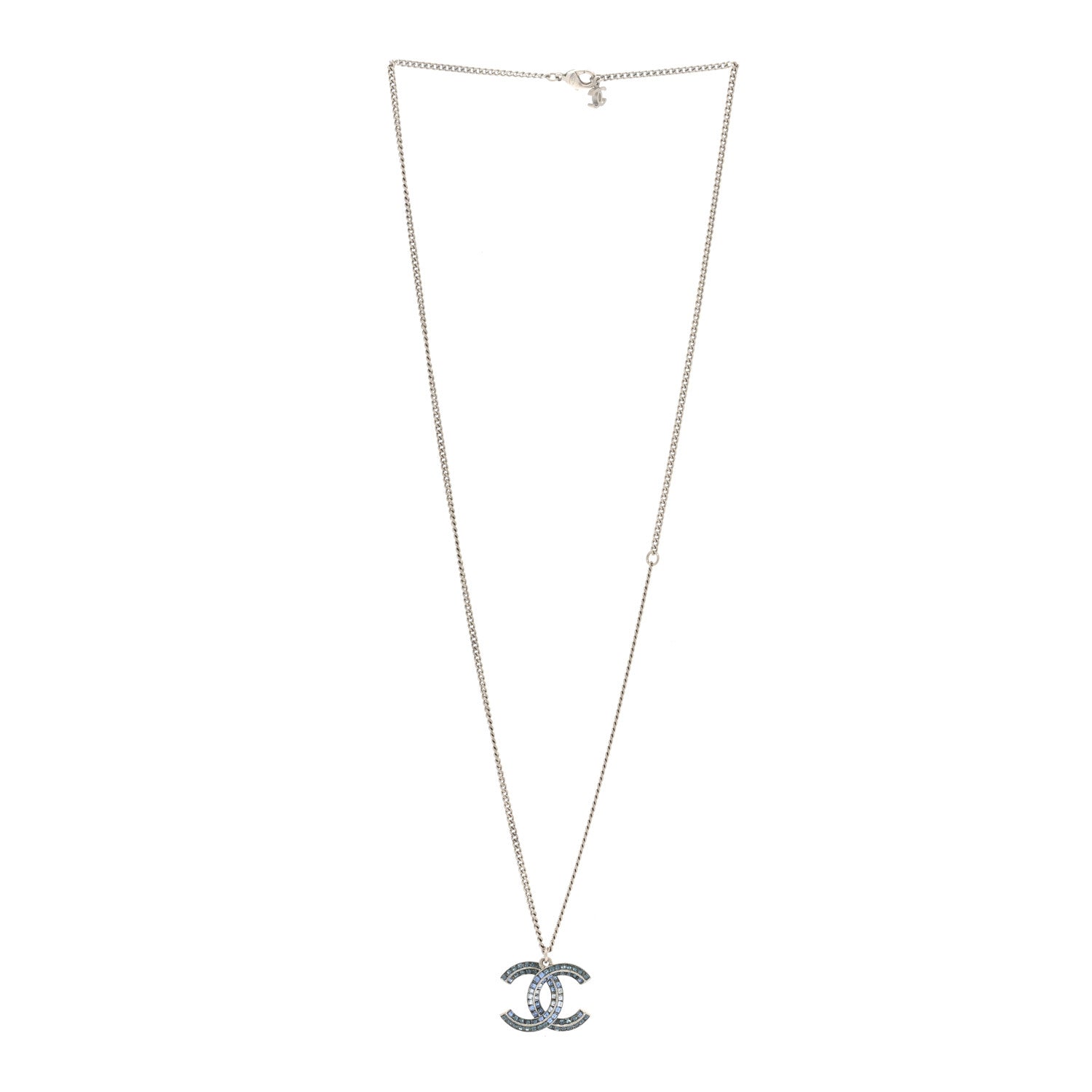Chanel Crystal Baguette CC Necklace Blue 2 of 4