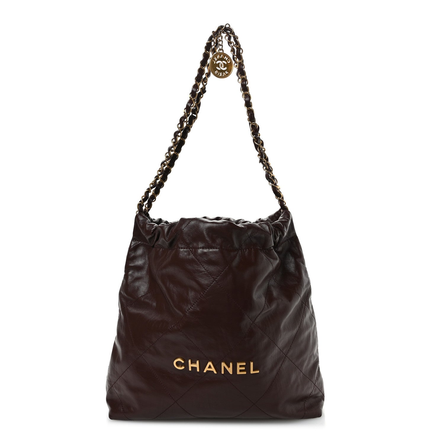 Chanel Shiny Calfskin Quilted Small Chanel 22 Dark Brown 1 of 11