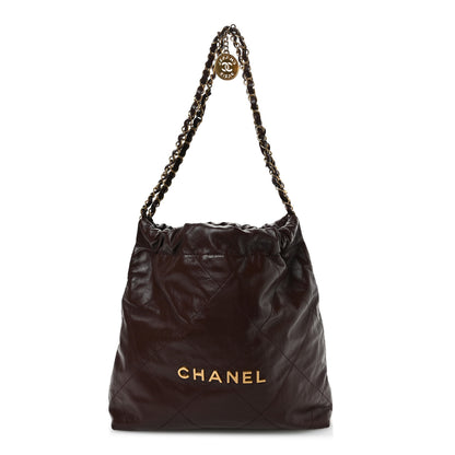 Chanel Shiny Calfskin Quilted Small Chanel 22 Dark Brown 1 of 11