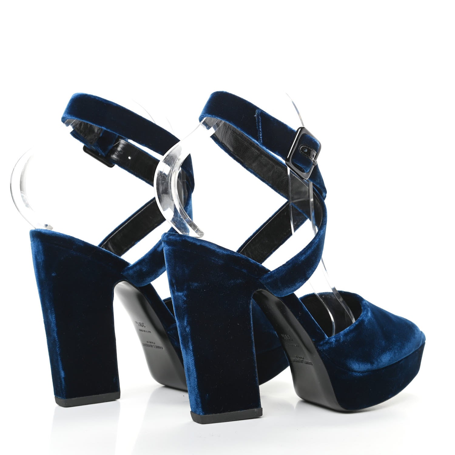 Saint Laurent Velvet Debbie Platform Sandal 39.5 Blue 4 of 9