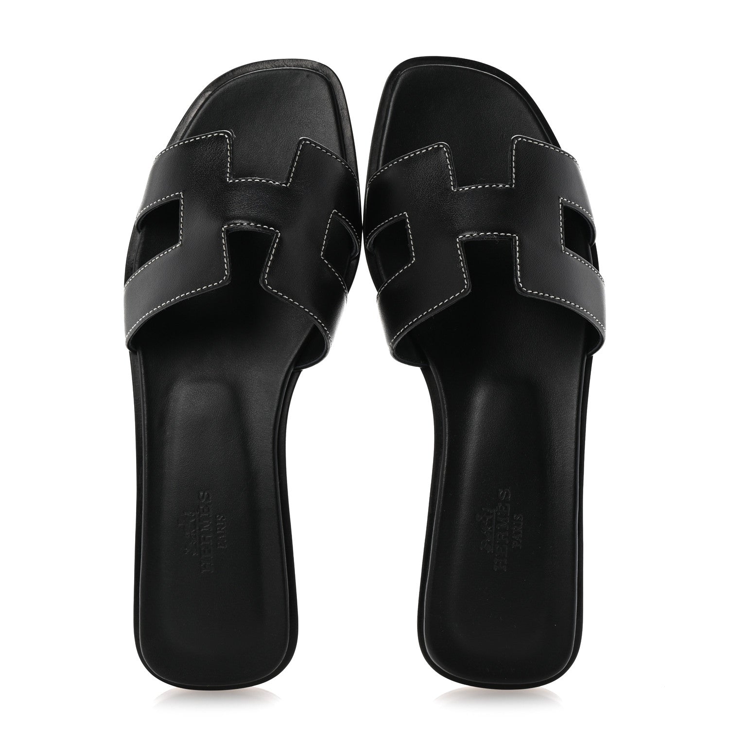 Hermes Box Calfskin Oran Sandals 37.5 Black 2 of 9