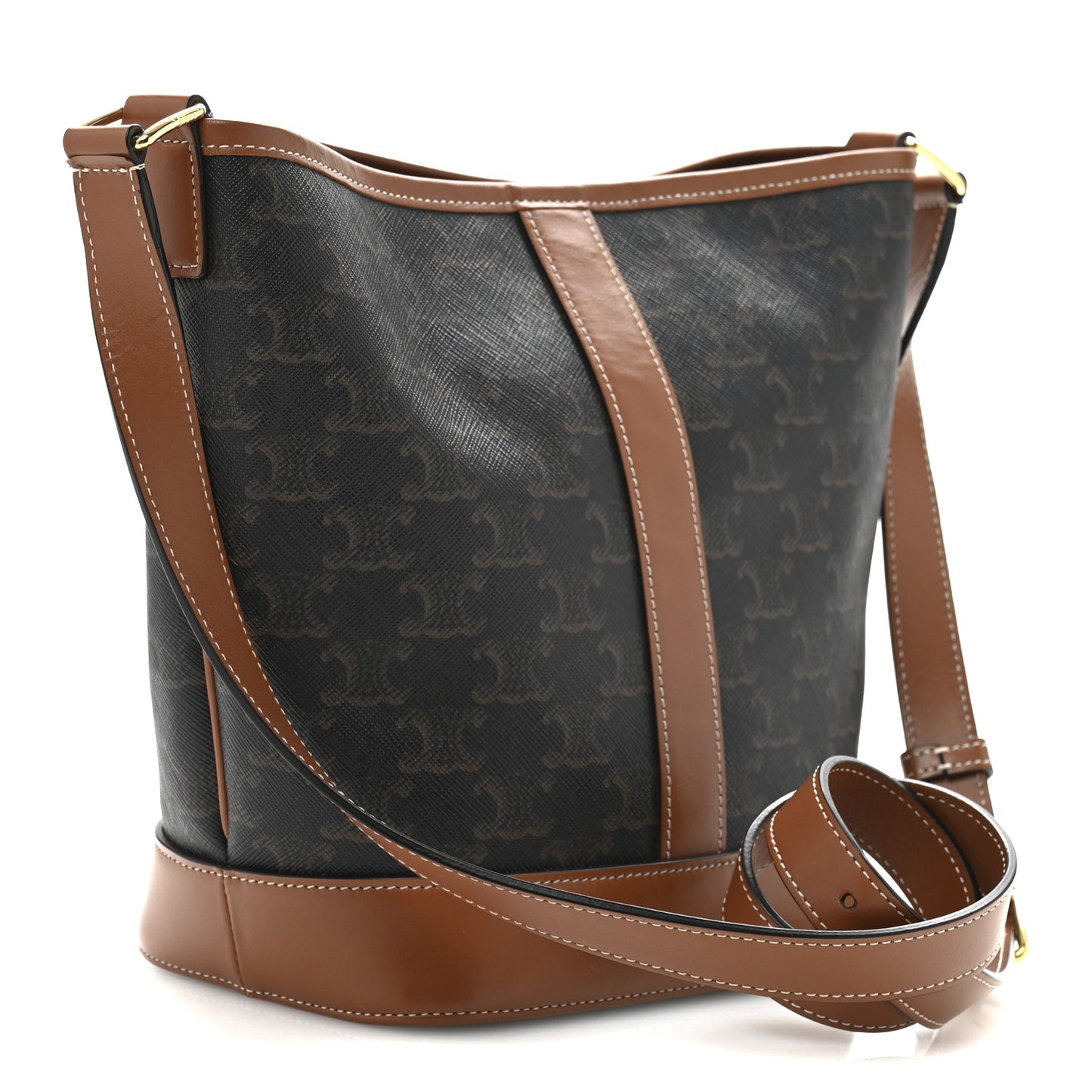 Triomphe Canvas Calfskin Small Bucket Bag Tan
