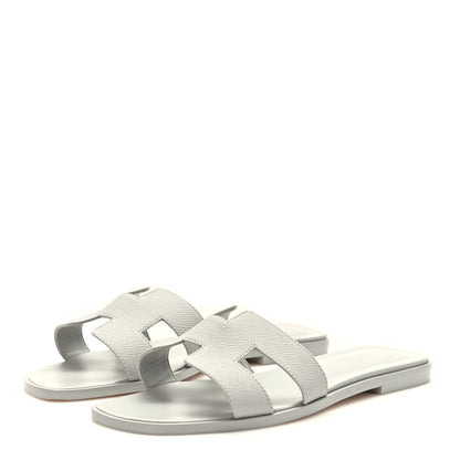 Hermes Epsom Oran Sandals 38 Bleu Glacier 3 of 9