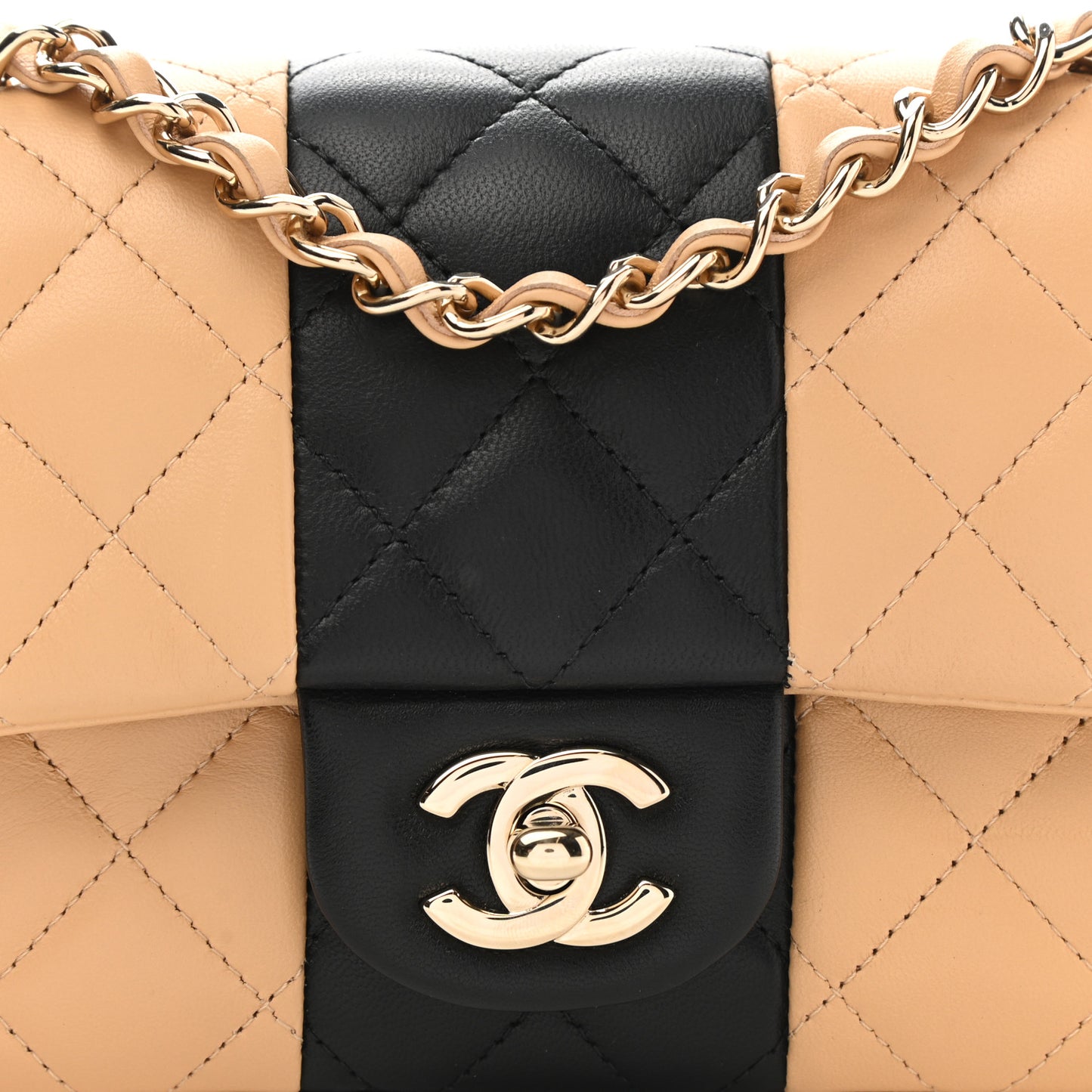 Lambskin Quilted Mini Rectangular Flap Beige Black