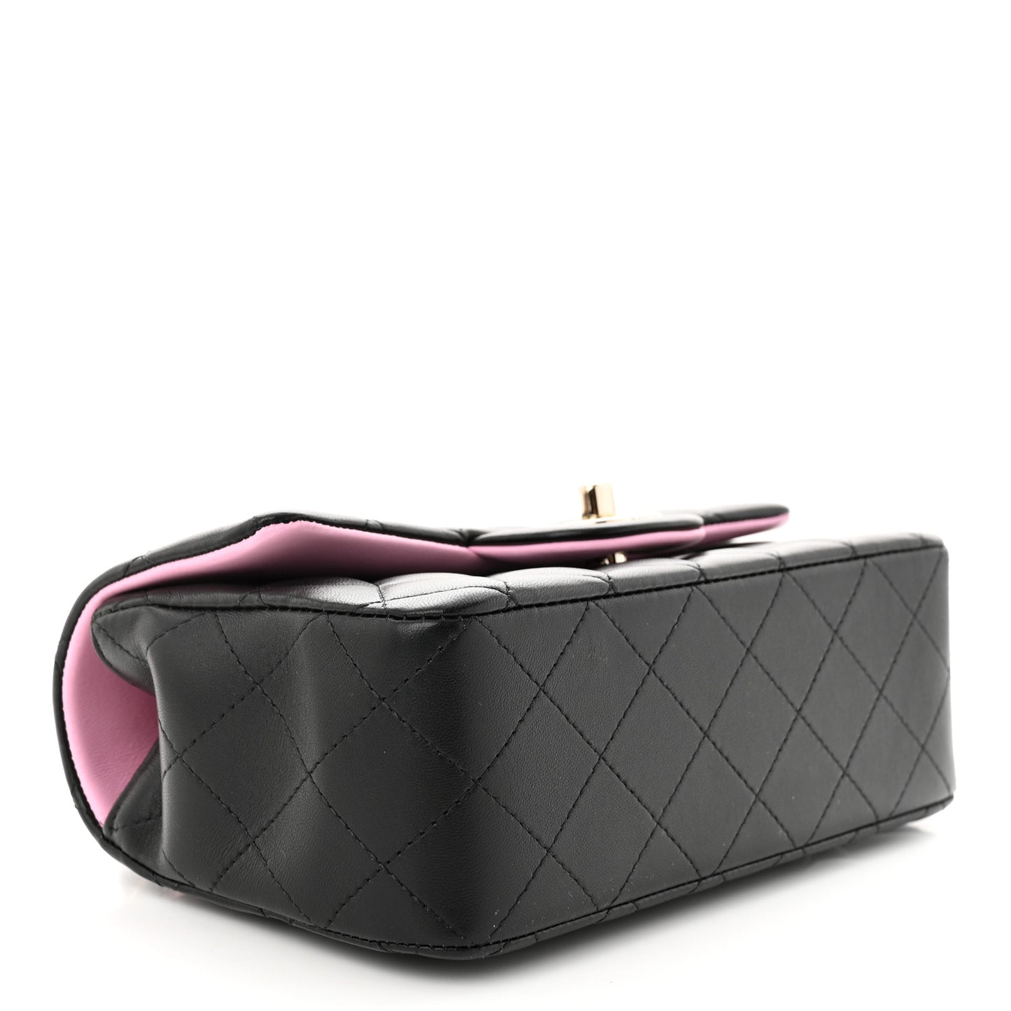 Lambskin Quilted Bi-Color Mini Top Handle Rectangular Flap Black Lilac