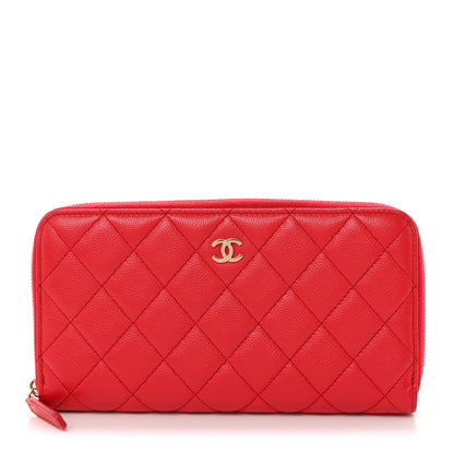 Chanel Lambskin Quilted Gusset Zip Around Wallet Red 1 of 9