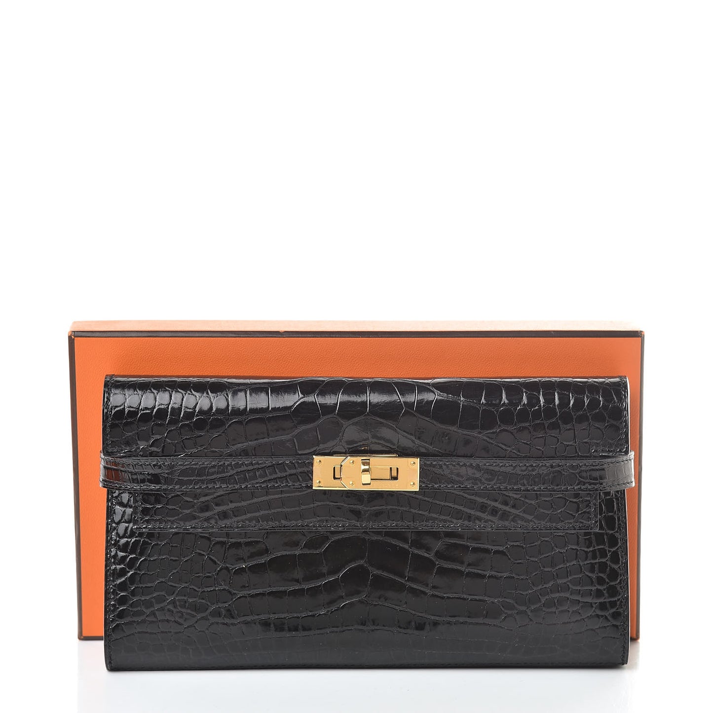 Shiny Alligator Kelly Longue Wallet Black