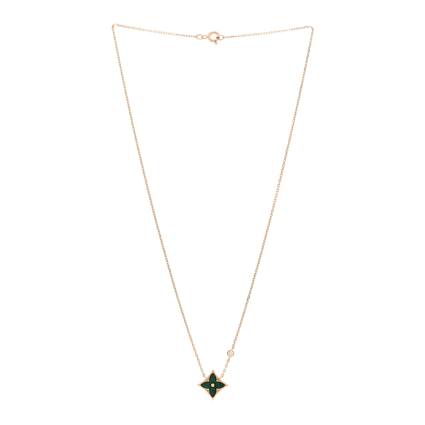 18K Pink Gold Diamond Malachite Color Blossom BB Star Pendant Necklace