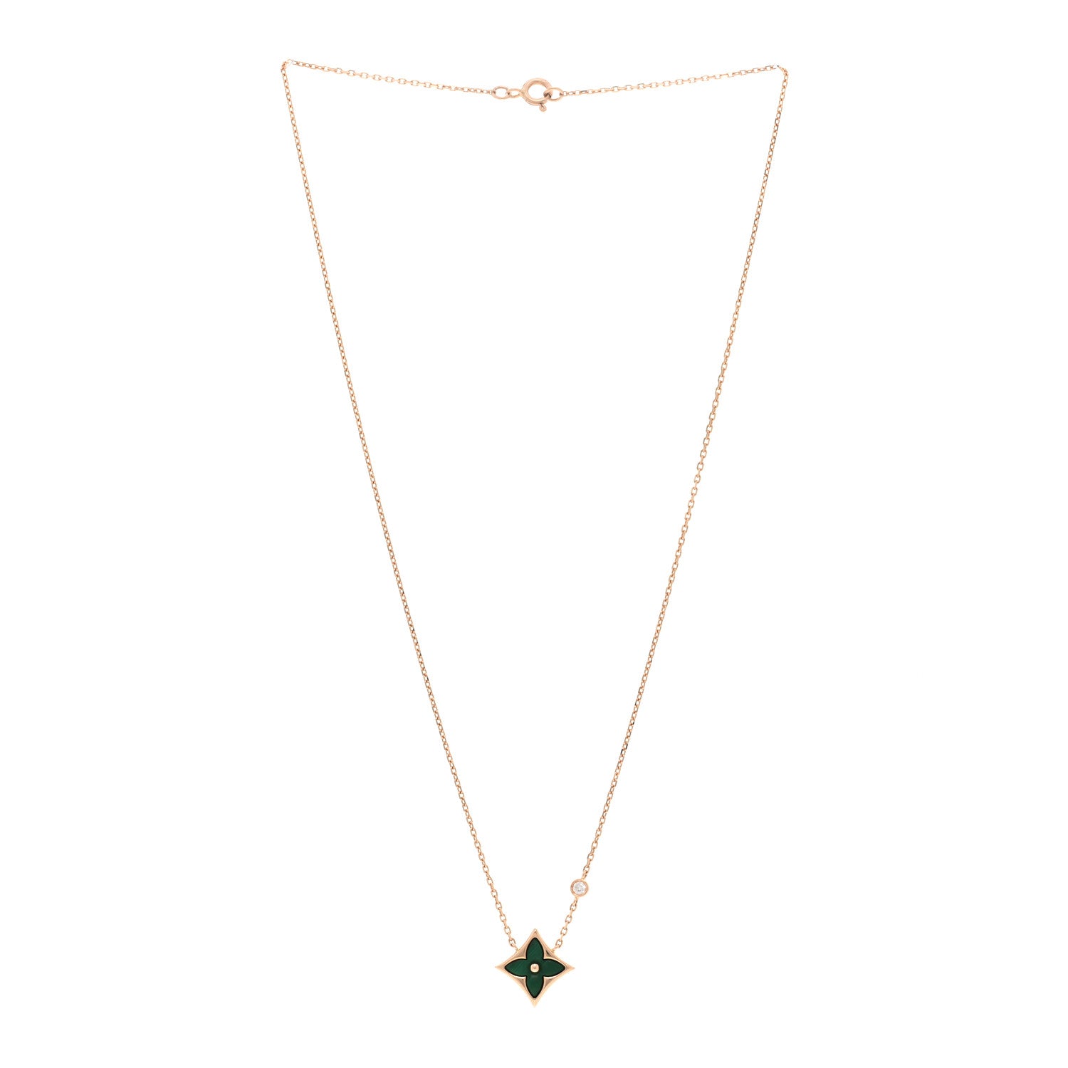 Louis Vuitton 18K Pink Gold Diamond Malachite Color Blossom BB Star Pendant Necklace 3 of 5