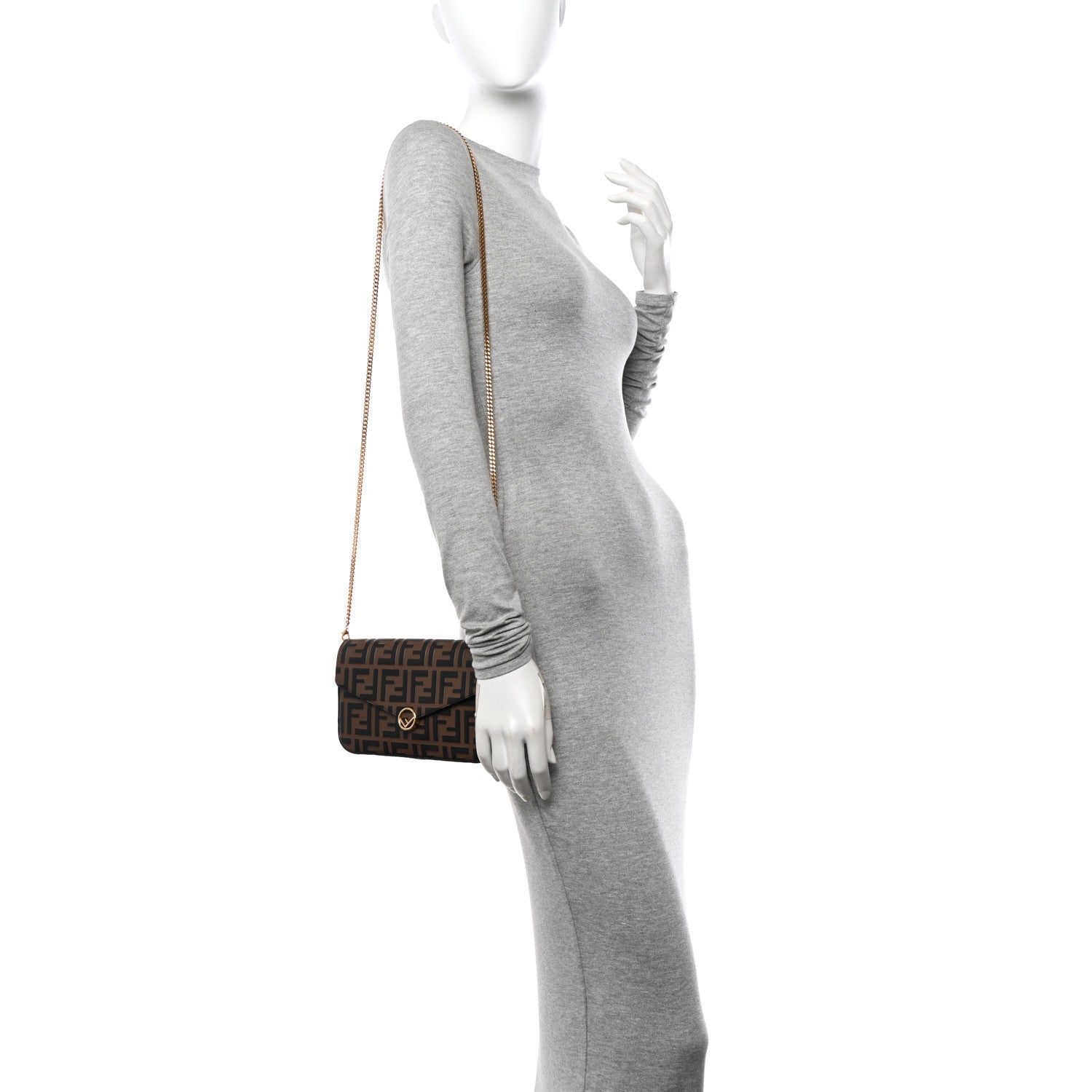 Fendi Vitello Soft F is Fendi Bi-Color FF 1974 Embossed Envelope Wallet On Chain with Pouches Maya Black 2 of 16