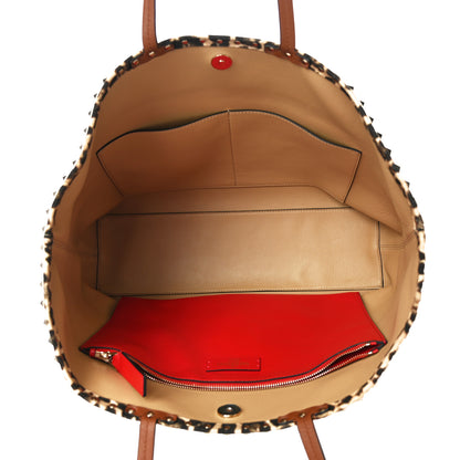 Valentino Garavani Canvas Nappa Leopard Print Rockstud Tote Brown 5 of 9