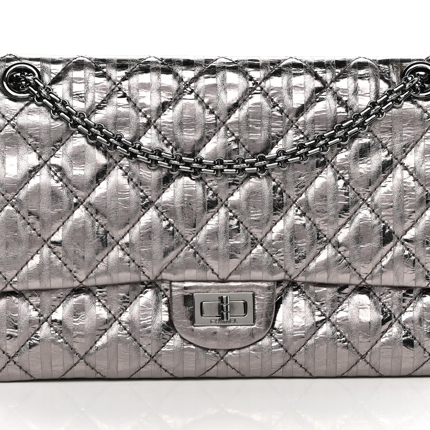 Metallic Striped Calfskin 2.55 Reissue 226 Flap Dark Silver