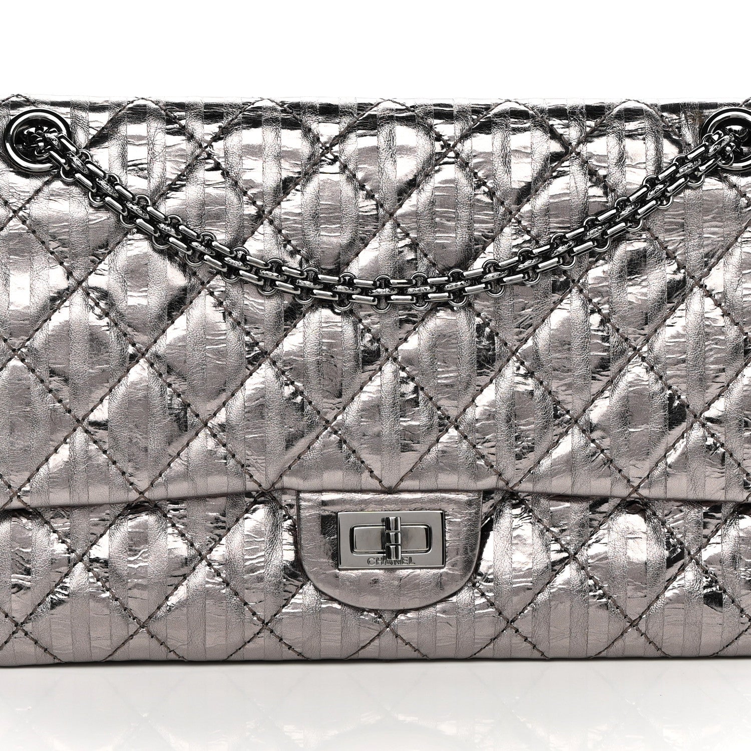 Chanel Metallic Striped Calfskin 2.55 Reissue 226 Flap Dark Silver 8 of 13