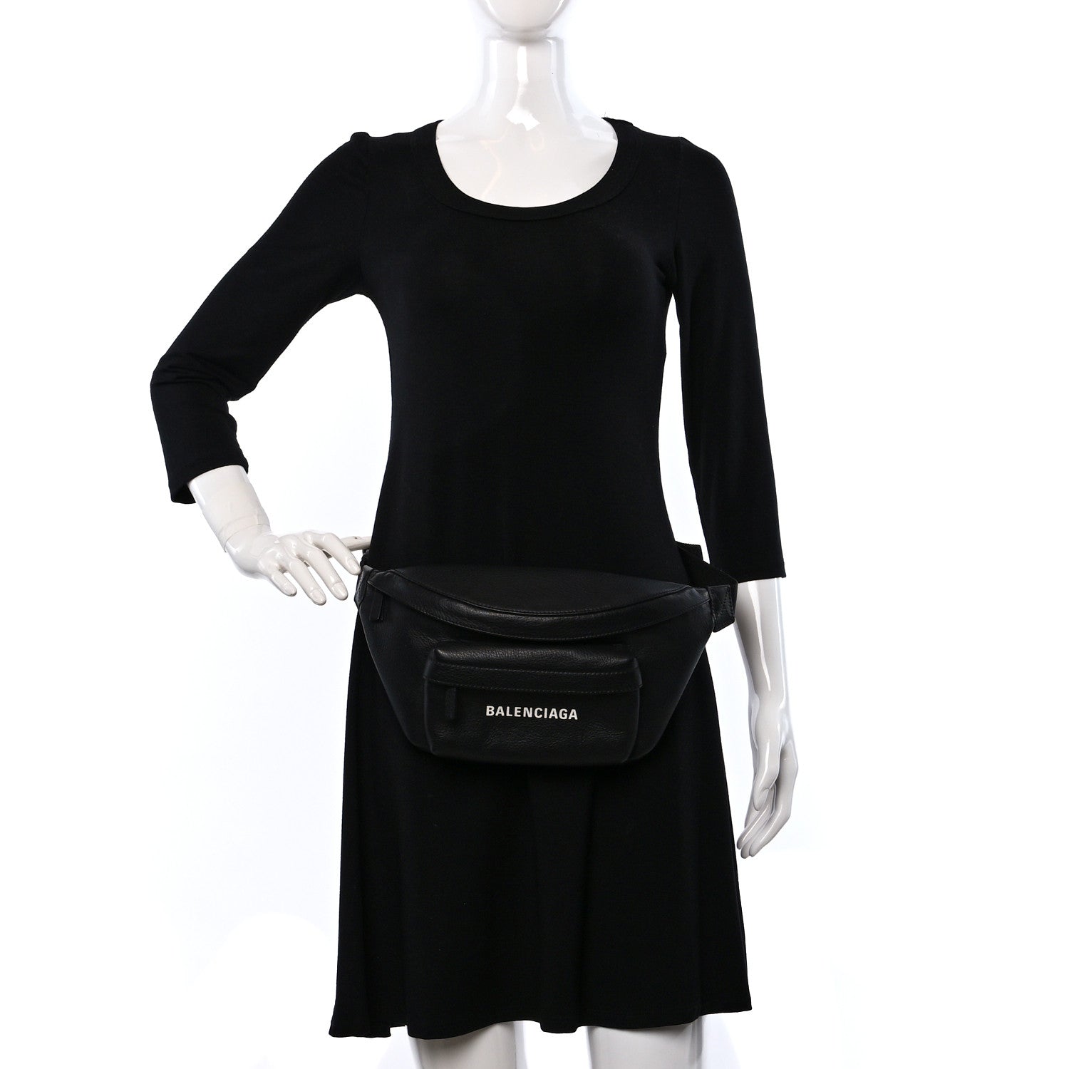 Balenciaga Smooth Calfskin Logo Large Everyday Beltpack Black White 2 of 9