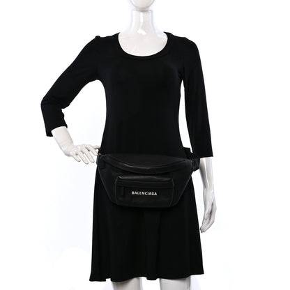 Balenciaga Smooth Calfskin Logo Large Everyday Beltpack Black White 2 of 9