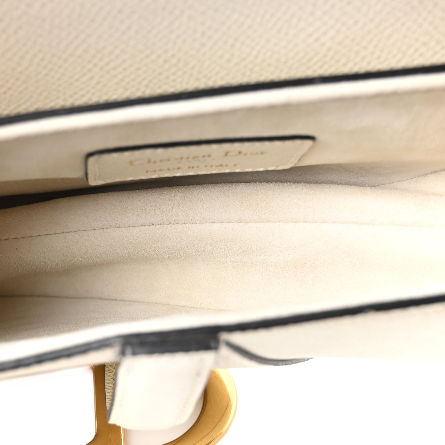 Grained Calfskin Mini Saddle Bag White