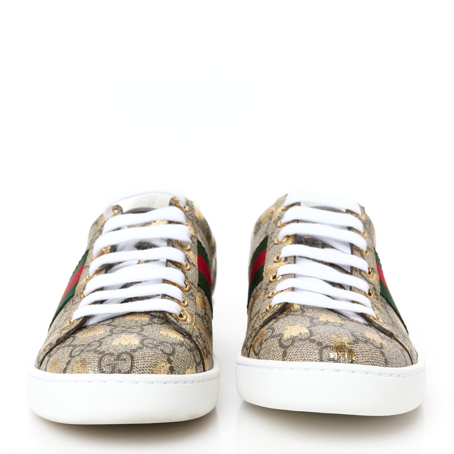 GG Supreme Monogram Bees Ayers Web Womens Ace Sneakers 37 Beige Oro Green Red