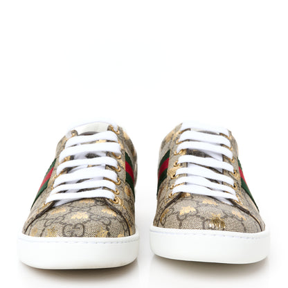 Gucci GG Supreme Monogram Bees Ayers Web Womens Ace Sneakers 37 Beige Oro Green Red 3 of 11