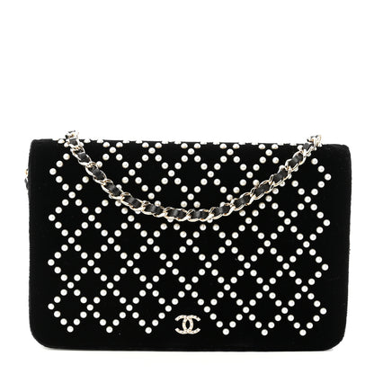 Chanel Velvet Pearl Diamond Embellished Wallet On Chain WOC Black 1 of 11