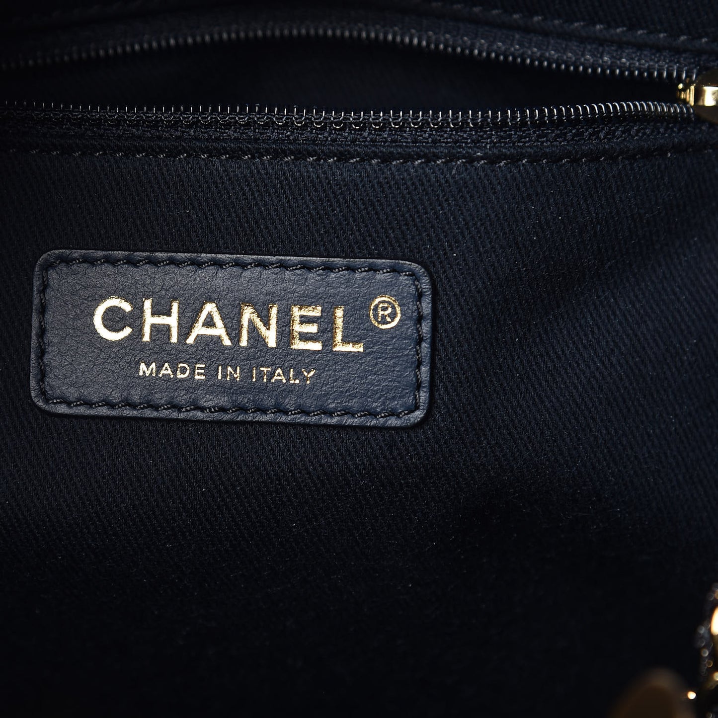 Lurex Canvas Mini Deauville Tote Navy Blue Gold