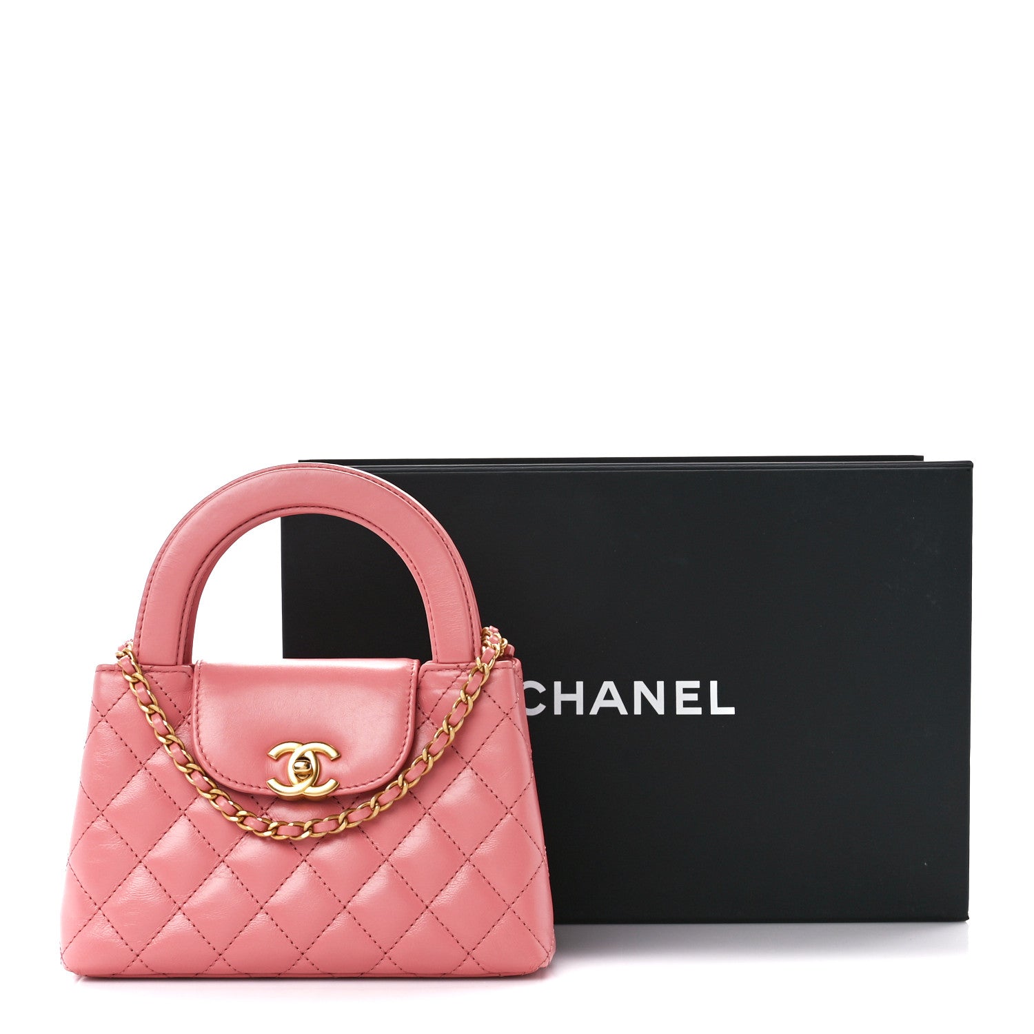 Chanel Shiny Aged Calfskin Quilted Nano Kelly Shopper Coral Pink 11 of 11