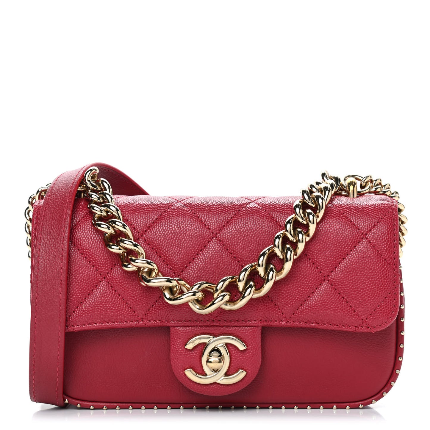 Caviar Quilted Mini Studded Flap Red