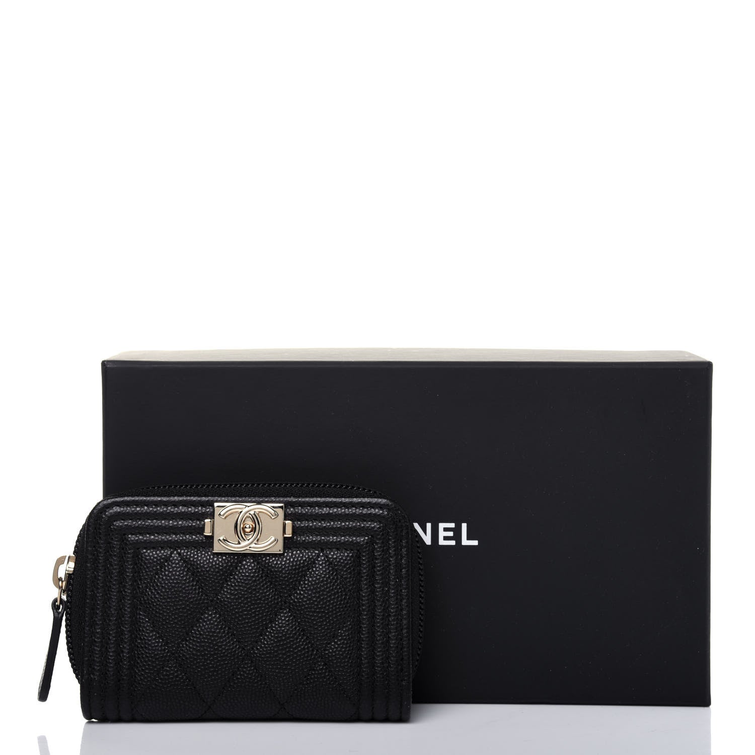 Chanel Caviar Quilted Boy Zip Around Coin Purse Wallet Black 11 of 11