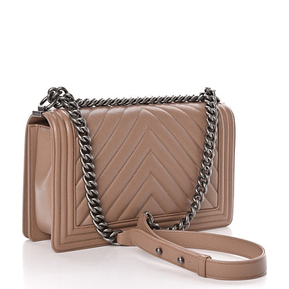 Chanel Caviar Chevron New Medium Boy Flap Dark Beige 2 of 13