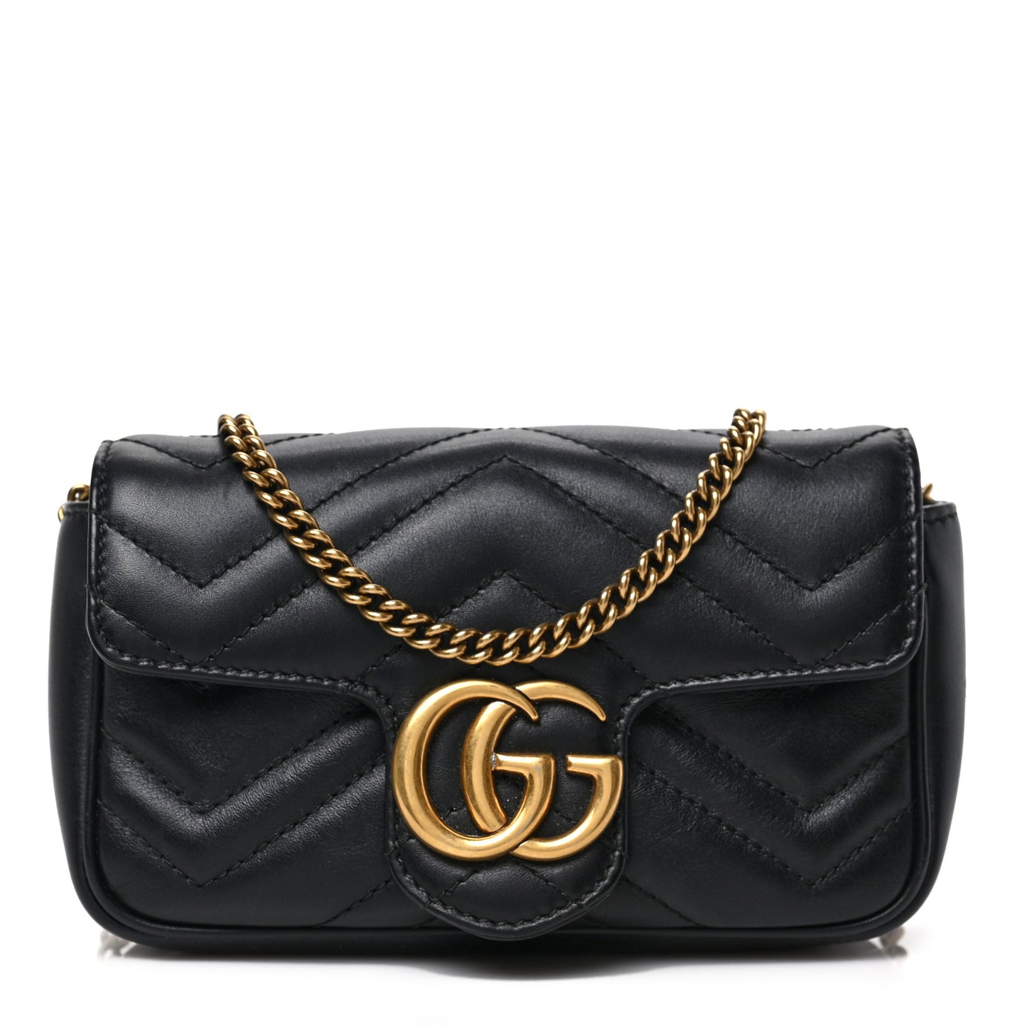 Calfskin Matelasse Super Mini GG Marmont Shoulder Bag Black