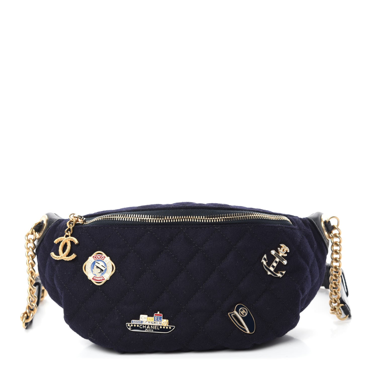 Chanel Wool Lambskin Quilted Paris Hamburg Charms Waist Bag Dark Navy 1 of 10