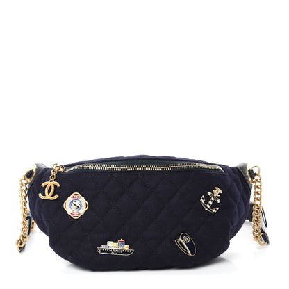Chanel Wool Lambskin Quilted Paris Hamburg Charms Waist Bag Dark Navy 1 of 10