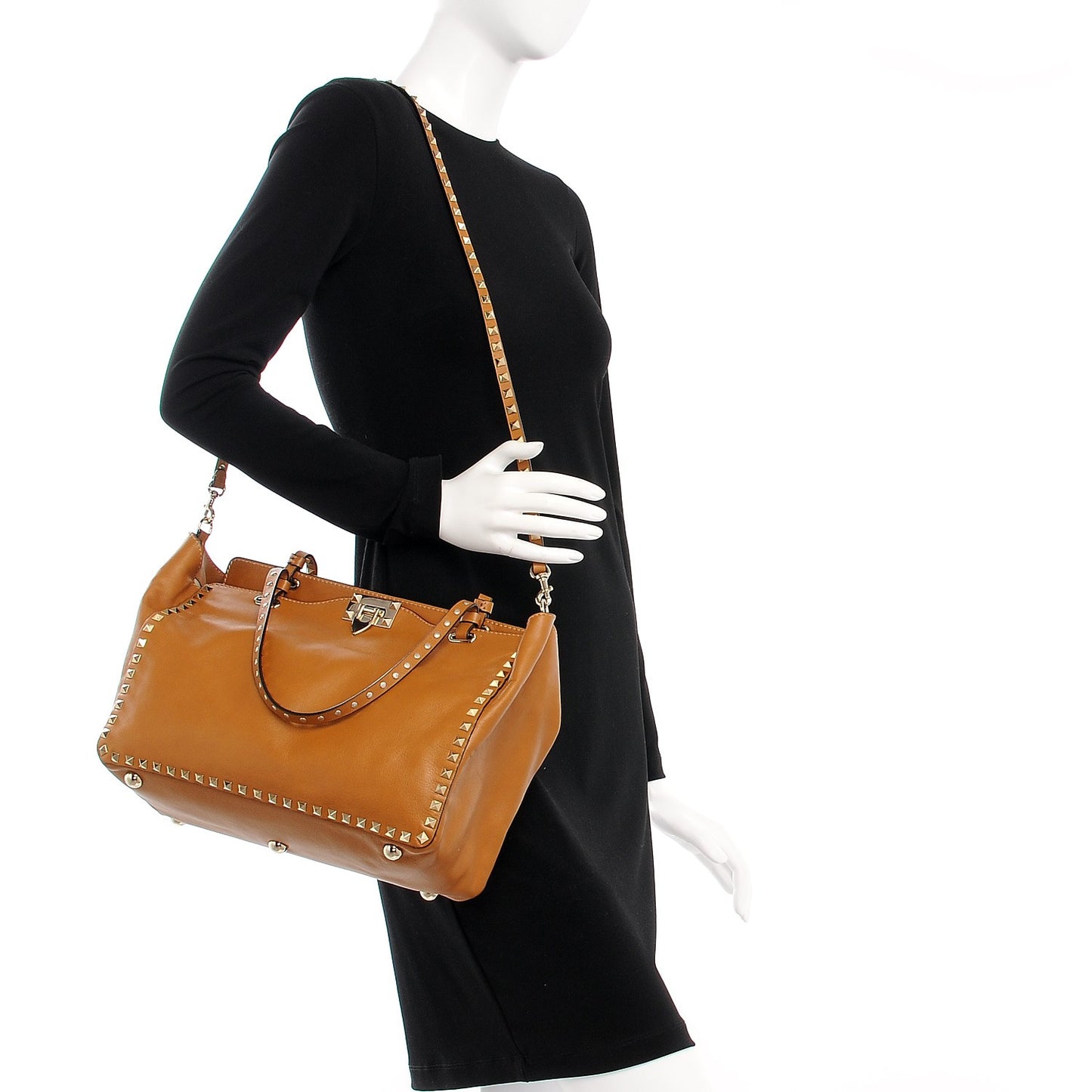 Vitello Medium Rockstud Tote Light Brown
