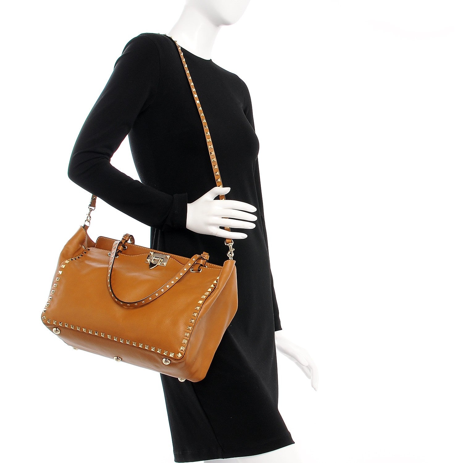 Valentino Garavani Vitello Medium Rockstud Tote Light Brown 2 of 9