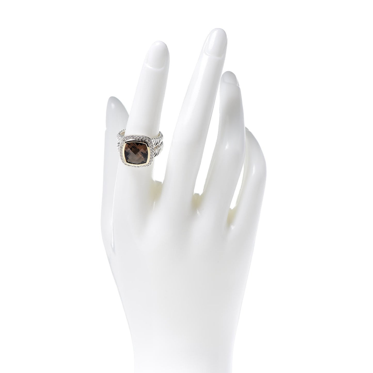 Sterling Silver 18K Yellow Gold Diamond Smoky Quartz 11mm Albion Ring 54 7
