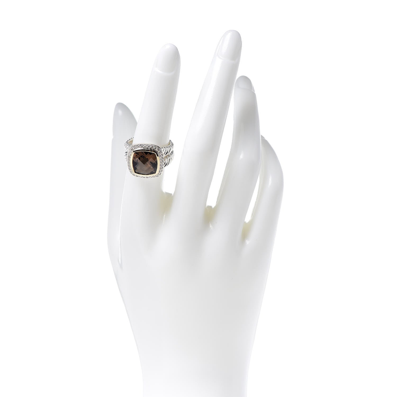 David Yurman Sterling Silver 18K Yellow Gold Diamond Smoky Quartz 11mm Albion Ring 54 7 2 of 5