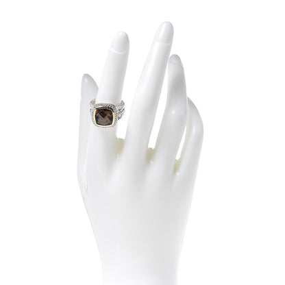 David Yurman Sterling Silver 18K Yellow Gold Diamond Smoky Quartz 11mm Albion Ring 54 7 2 of 5
