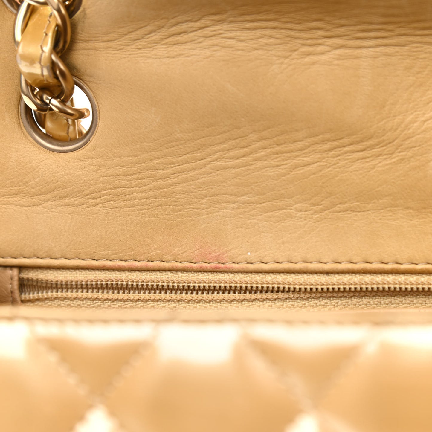 Metallic Patent Quilted Maxi Single Flap Beige