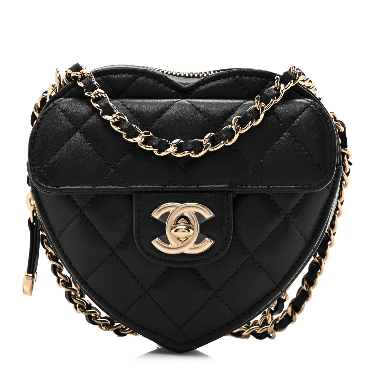 Lambskin Quilted CC In Love Heart Clutch With Chain Black